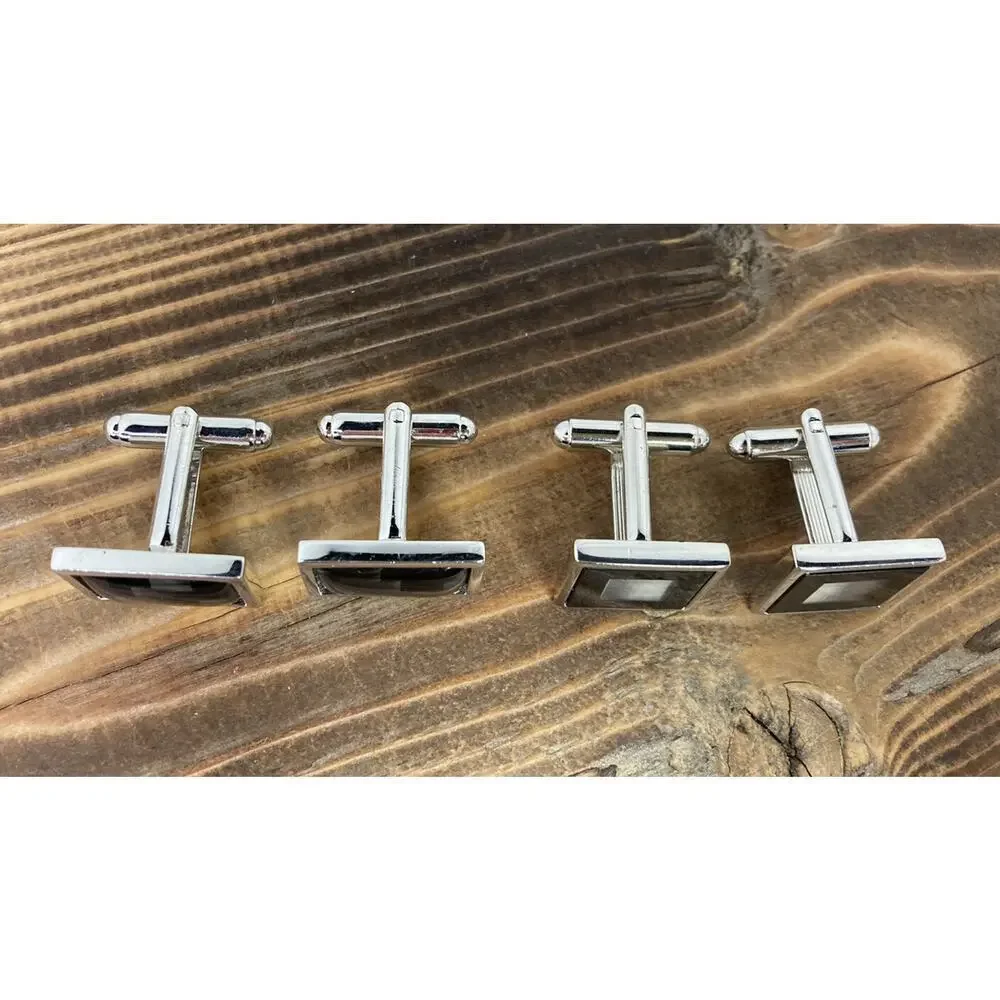 2 - Silver Tone Cuff link Cufflinks Sets Men’s Holiday Gift